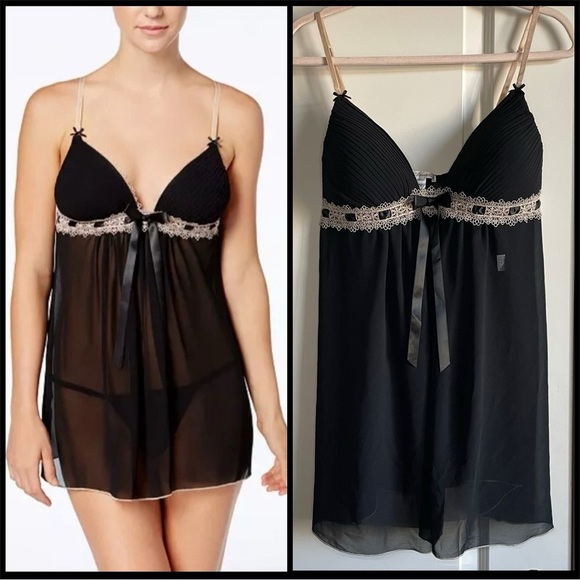 ⭐️4/$20⭐️Linea Donatella Black Sheer Lace Trim Chemise - Picture 1 of 8